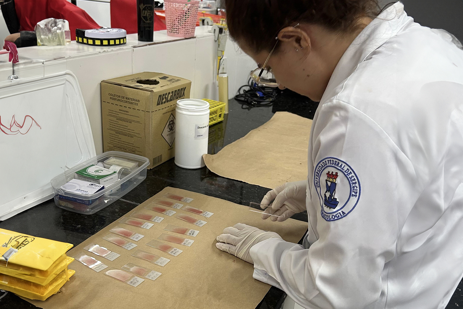 Estudante fazendo análise sanguínea. (Foto: Arquivo pessoal) 